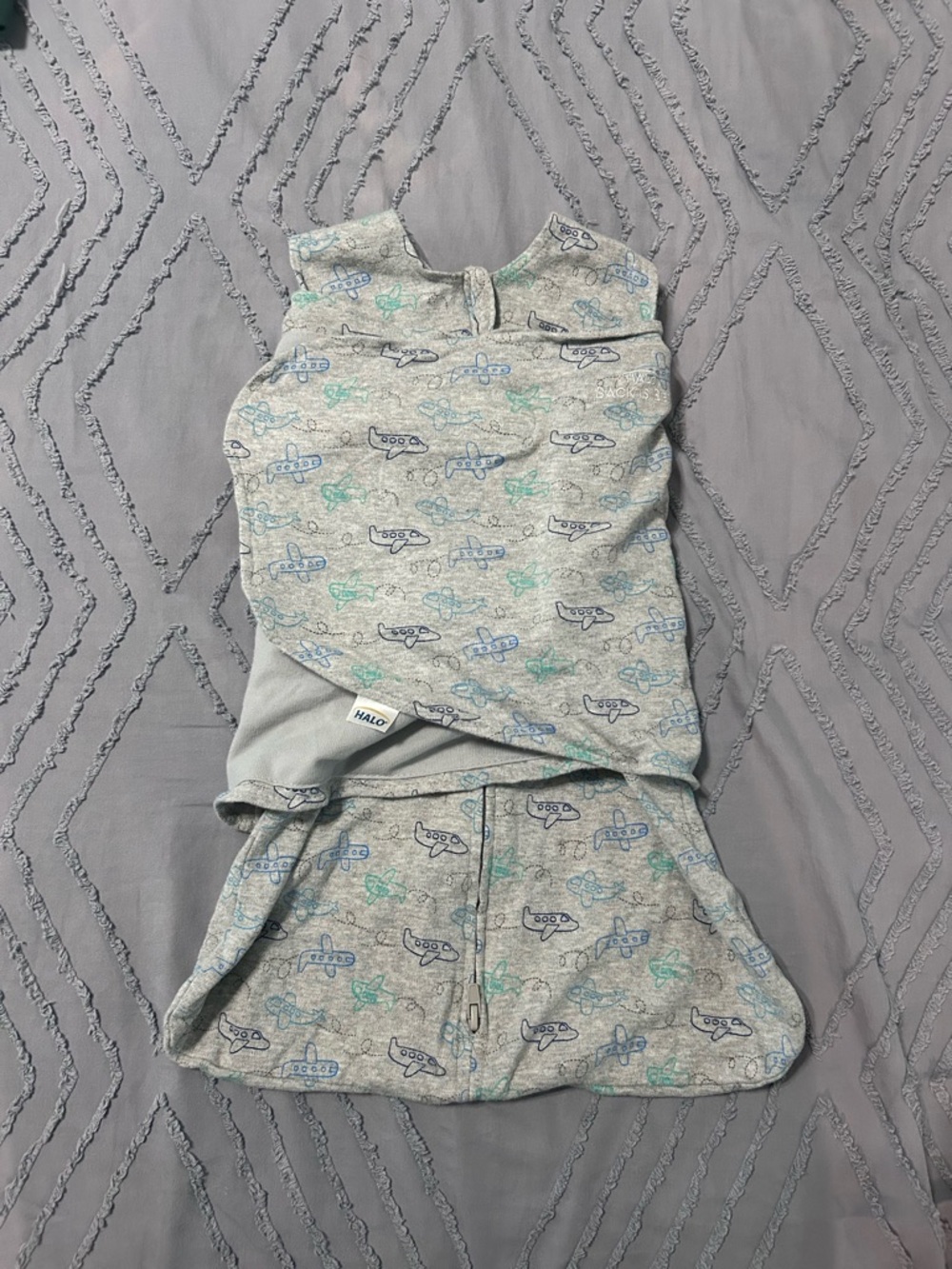 Halo SleepSack Swaddle in Heather Gray with Airplanes